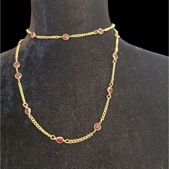 Vintage Necklace & Bracelet Set Gold With Red Stones - Picture 4 of 12
